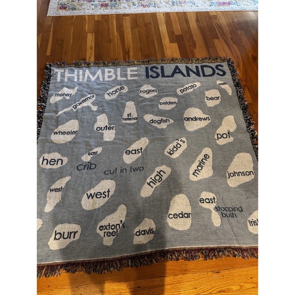 Vintage Thimble Islands Tapestry‎ Knit Throw Blanket Connecticut Exton's Reef